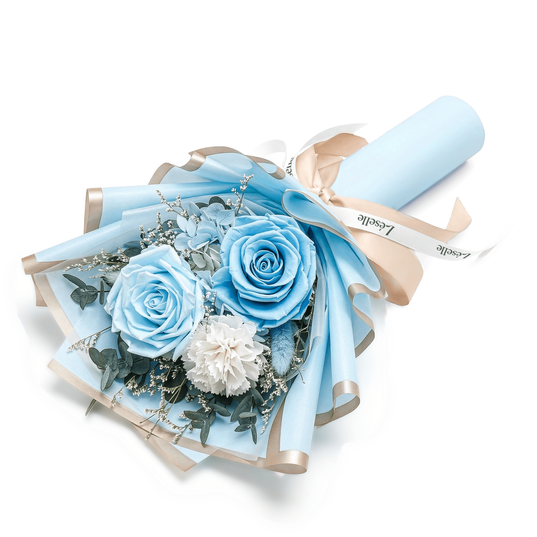 迷你永生花束 - 粉藍玫瑰