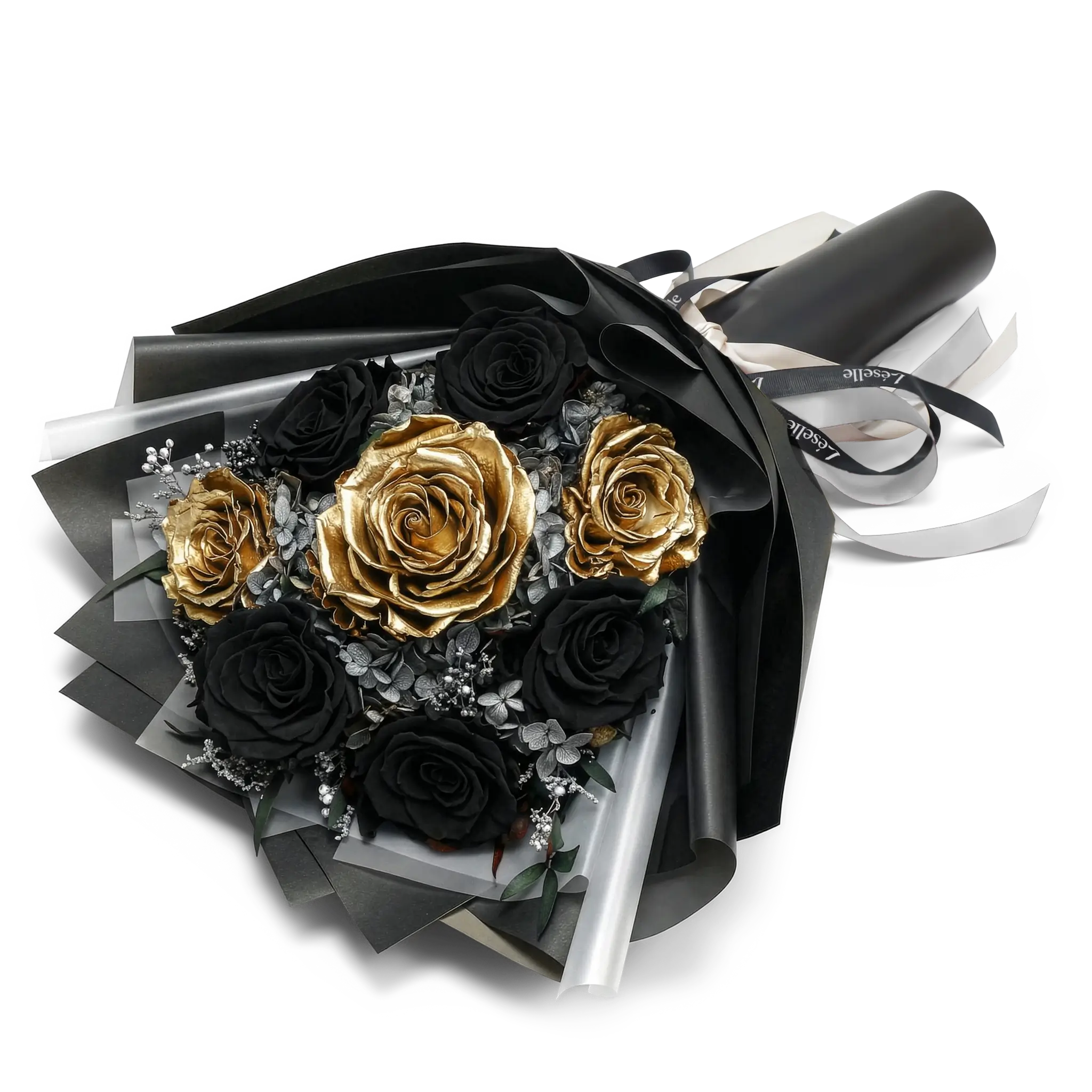 永生花束 - 黑／金玫瑰