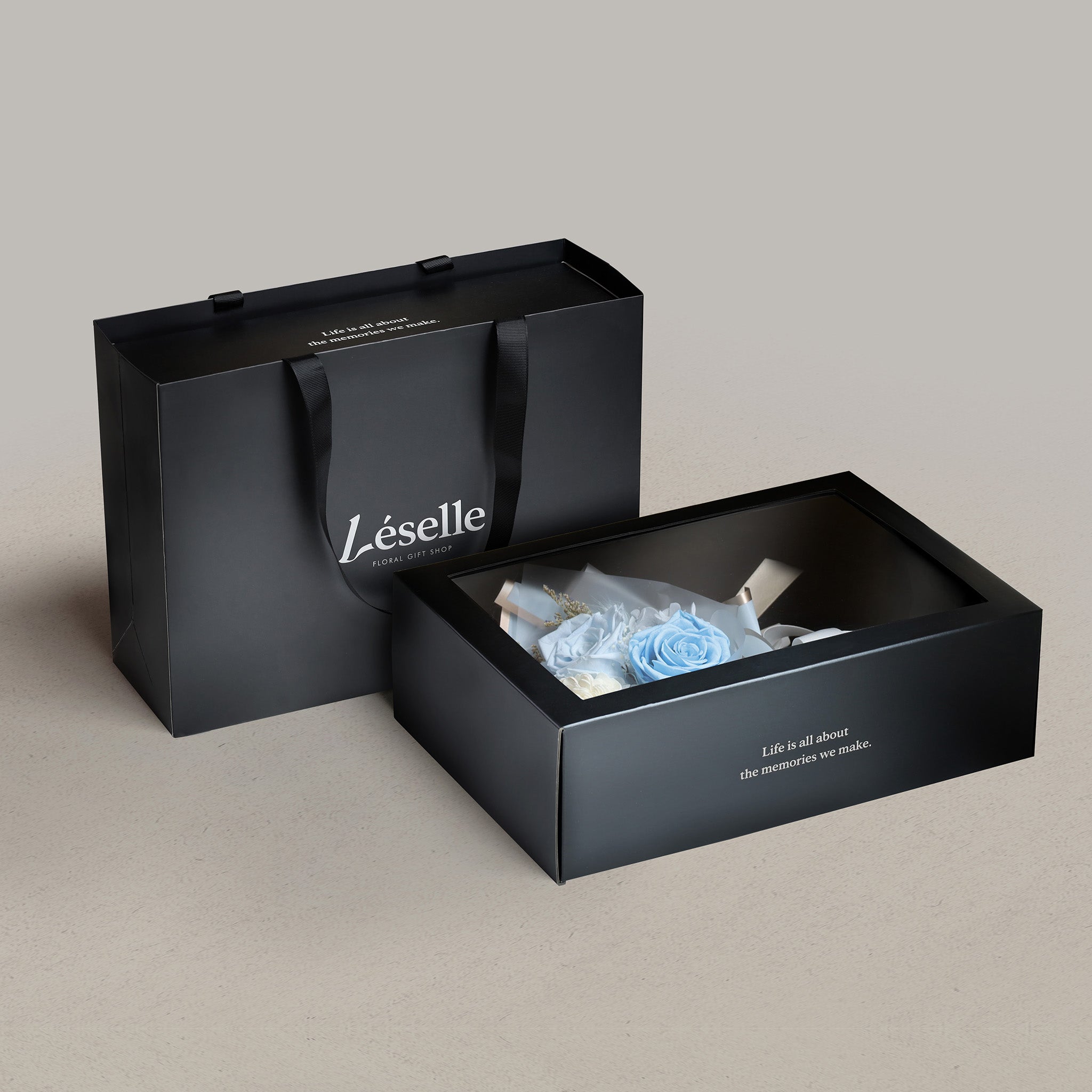 迷你永生花束 - 粉藍玫瑰