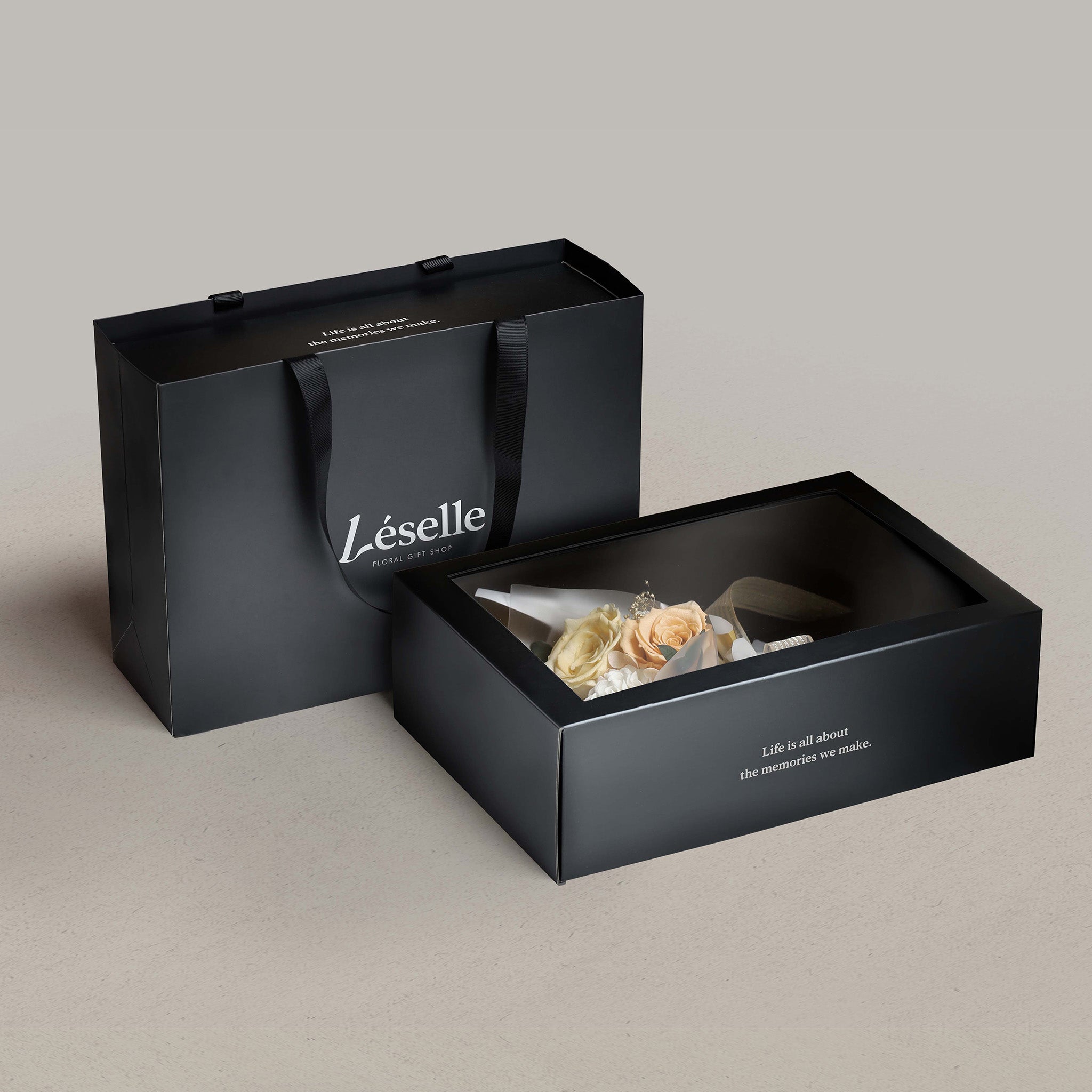 迷你永生花束 - 香檳色玫瑰