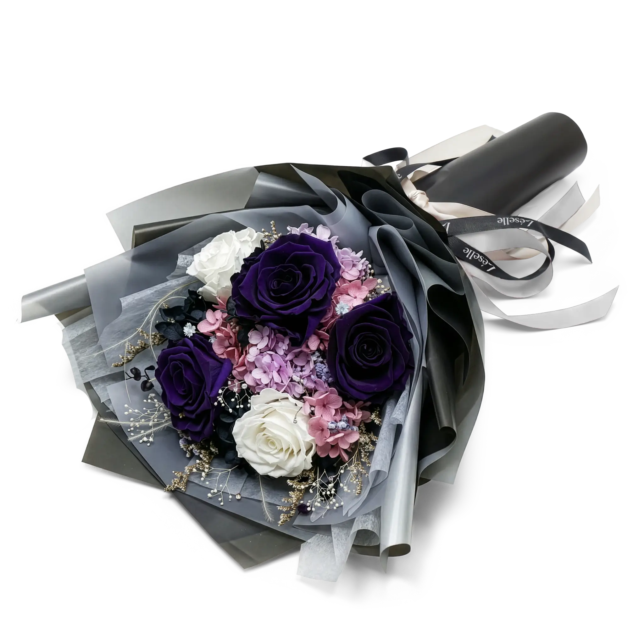 永生花束 - 紫／白玫瑰