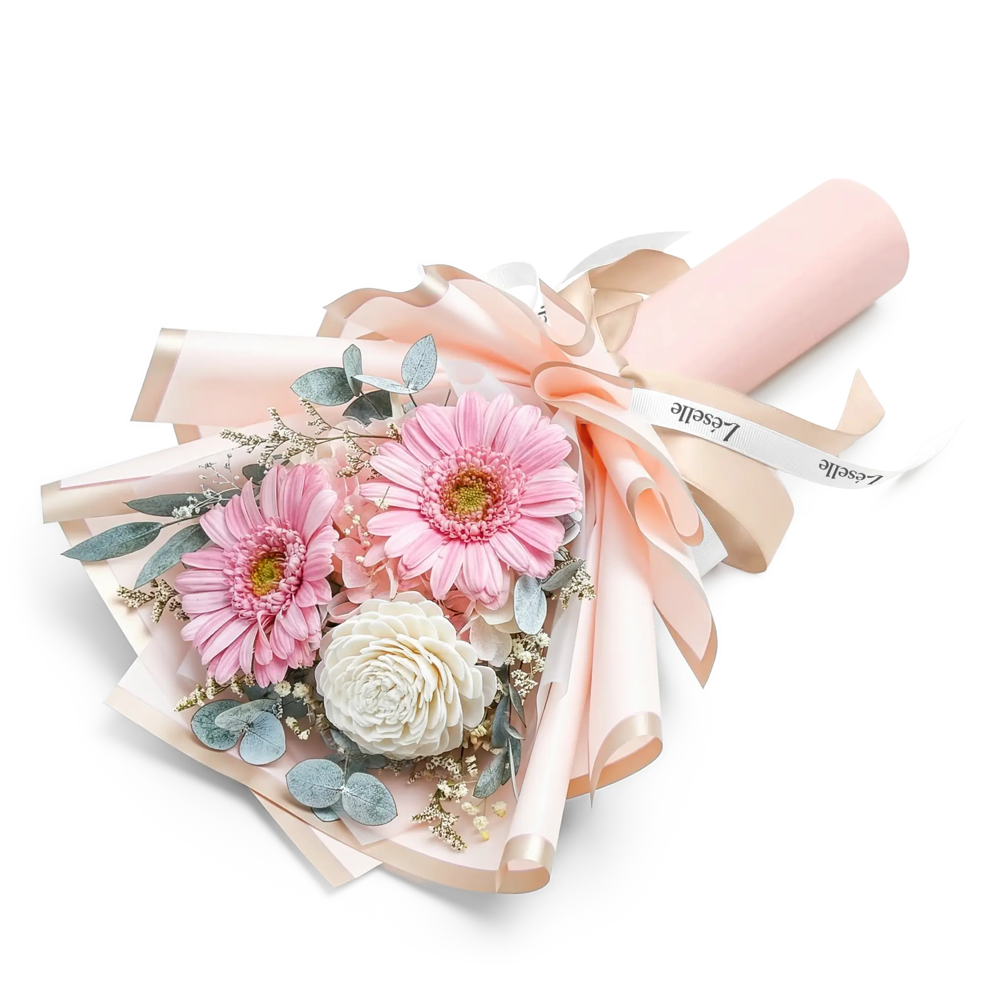 溫婉柔粉雙朵太陽花永生花束