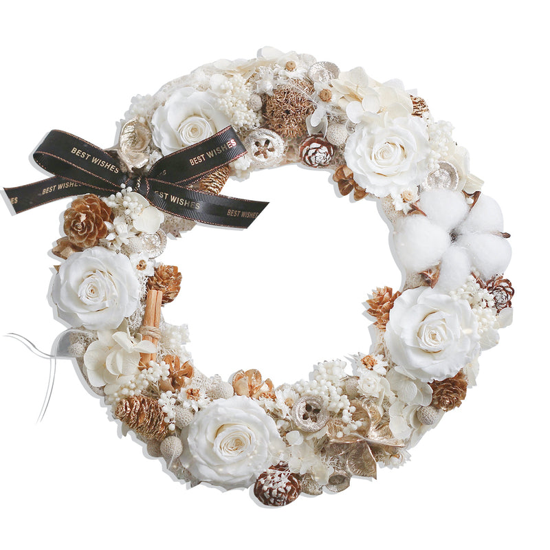 Christmas Wreath (White/Gold)｜Forever Rose｜Eternal Flower｜Léselle