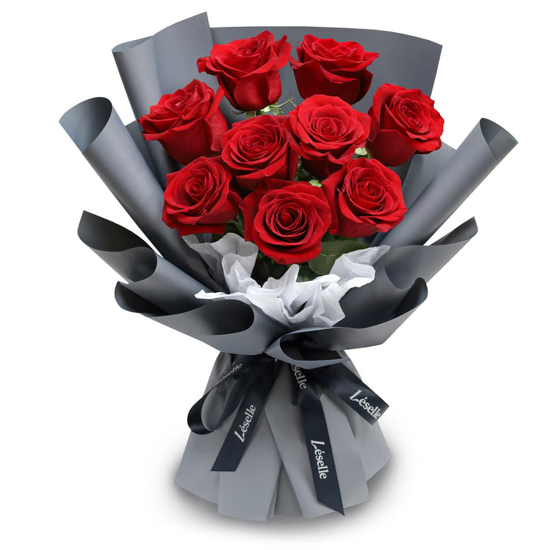 Fresh Flower Bouquet - Classic Red Roses (Grey Wrapper)