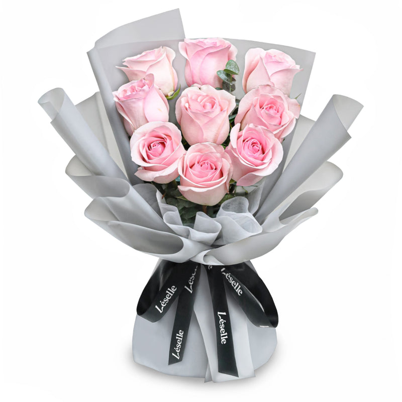 Fresh Flower Bouquet - Novia Pink Roses (Grey Wrapper) - 9/11 Roses