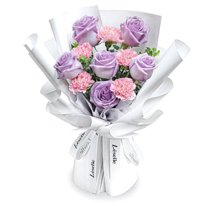 Fresh Flower Bouquet - Pale Pink Carnations and Lavender Roses