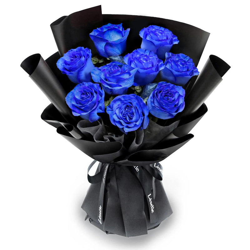 Fresh Flower Bouquet - Royal Blue Roses (Black Wrapper) - 9/11 Roses