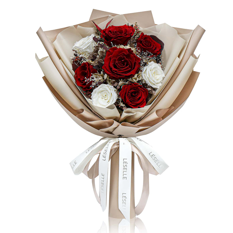 Preserved Flower Bouquet - Red & White Roses
