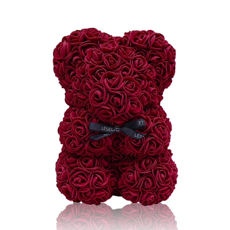Mini Handmade Rose Bear - Burgundy