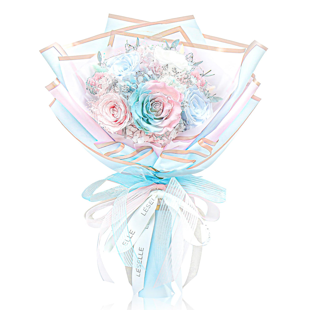 Preserved Flower Bouquet - Pale Pink & Baby Blue Roses