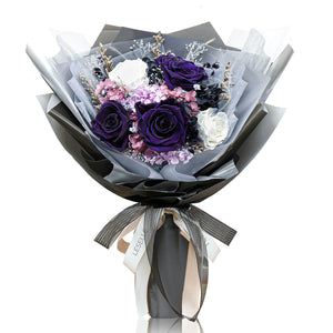 Preserved Flower Bouquet - Purple & White Roses - M