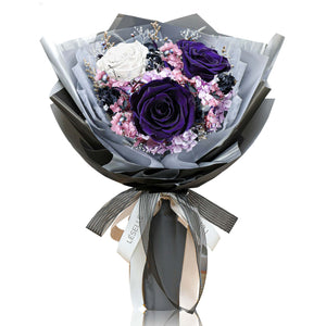 Preserved Flower Bouquet - Purple & White Roses - S