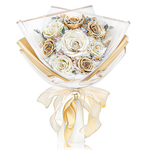 Preserved Flower Bouquet - White & Gold Roses - L