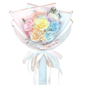 The Rainbow Bouquet - Yellow, Blue & Pink Preserved Roses